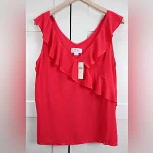 Velvet by Graham & Spencer Ruffle Blouse • Red Vermilion • Size M • NWT